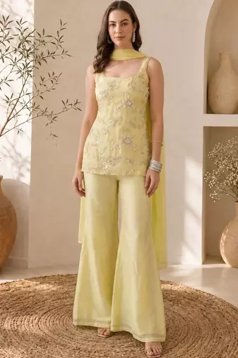 Women Ethnic Motifs Embroidered Regular Thread Work Kurta with Palazzos & With Dupatta
