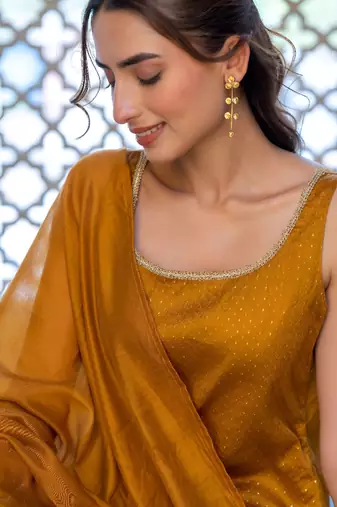 Women Ethnic Motifs Embroidered Scoop Neck Straight Kurta with Trousers & Dupatta
