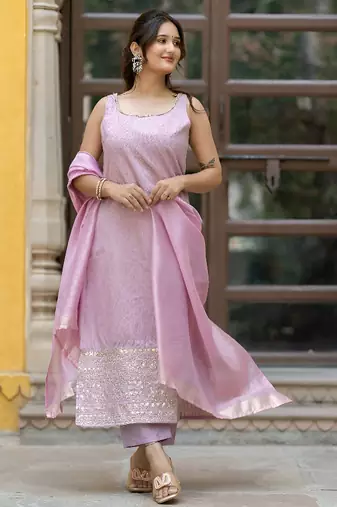 Women Ethnic Motifs Regular Thread Work Kurta with Trousers & With Dupatta
