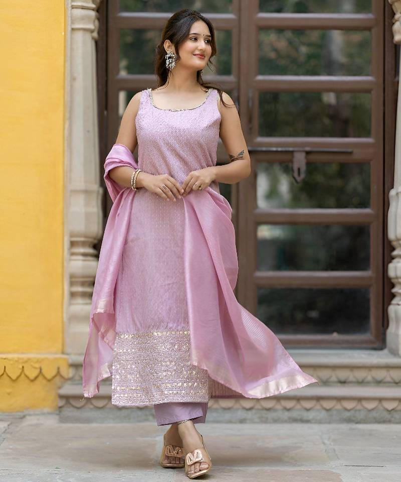 Women Ethnic Motifs Regular Thread Work Kurta with Trousers & With Dupatta