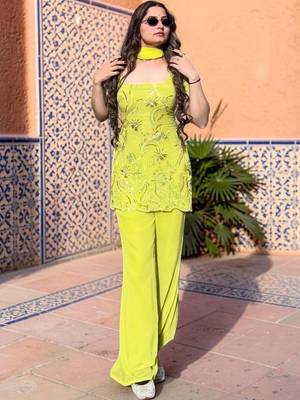 Women Ethnic Motifs Embroidered Regular Sequinned Kurti with Palazzos & With Dupatta 3