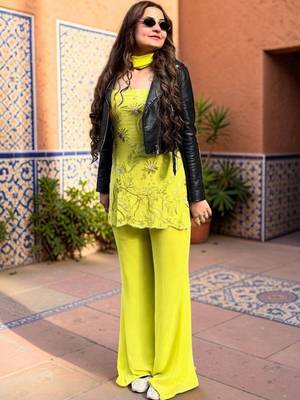 Women Ethnic Motifs Embroidered Regular Sequinned Kurti with Palazzos & With Dupatta 5