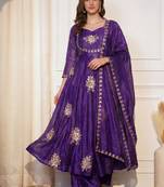 Women Floral Embroidered Empire Thread Work Kurta with Palazzos & With Dupatta
