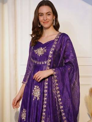 Women Floral Embroidered Empire Thread Work Kurta with Palazzos & With Dupatta 2
