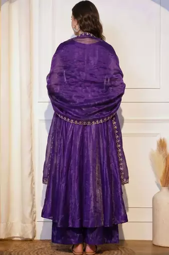 Women Floral Embroidered Empire Thread Work Kurta with Palazzos & With Dupatta