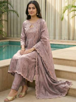 Women Ethnic Motifs Embroidered Regular Thread Work Kurta with Trousers & With Dupatta 1
