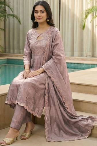 Women Ethnic Motifs Embroidered Regular Thread Work Kurta with Trousers & With Dupatta