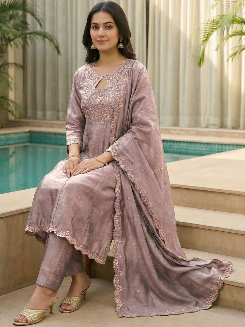 Women Ethnic Motifs Embroidered Regular Thread Work Kurta with Trousers & With Dupatta