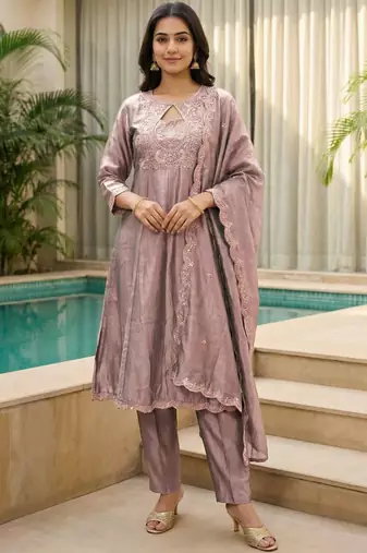 Women Ethnic Motifs Embroidered Regular Thread Work Kurta with Trousers & With Dupatta