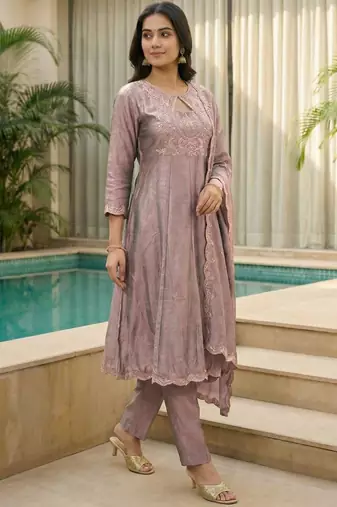 Women Ethnic Motifs Embroidered Regular Thread Work Kurta with Trousers & With Dupatta