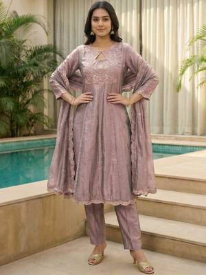 Women Ethnic Motifs Embroidered Regular Thread Work Kurta with Trousers & With Dupatta 4