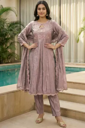 Women Ethnic Motifs Embroidered Regular Thread Work Kurta with Trousers & With Dupatta