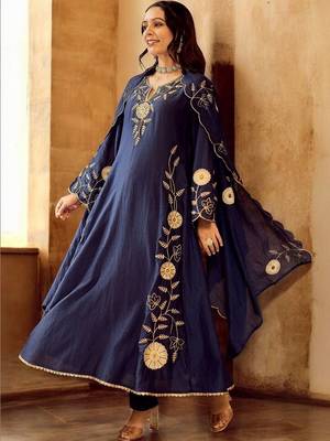 Women Ethnic Motifs Embroidered Regular Thread Work Chanderi Silk Kurta with Pyjamas & With Dupatta 3