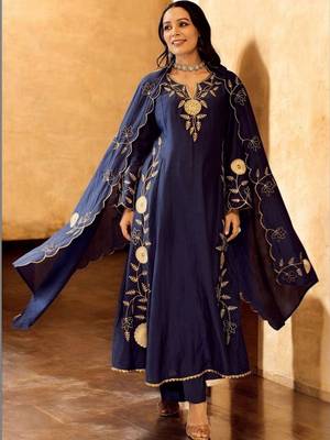Women Ethnic Motifs Embroidered Regular Thread Work Chanderi Silk Kurta with Pyjamas & With Dupatta 6