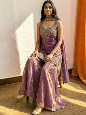 Women Ethnic Motifs Embroidered Regular Thread Work Kurta with Sharara & With Dupatta 1