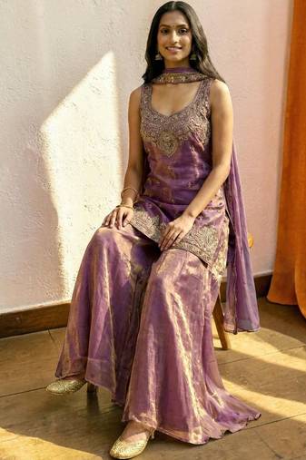 Women Ethnic Motifs Embroidered Regular Thread Work Kurta with Sharara & With Dupatta