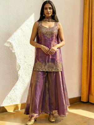 Women Ethnic Motifs Embroidered Regular Thread Work Kurta with Sharara & With Dupatta 2