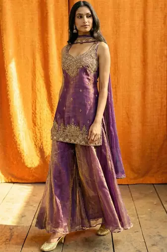 Women Ethnic Motifs Embroidered Regular Thread Work Kurta with Sharara & With Dupatta