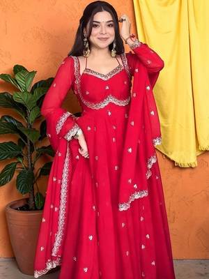 Women Ethnic Motifs Embroidered Empire Thread Work Kurta with Trousers & With Dupatta 1