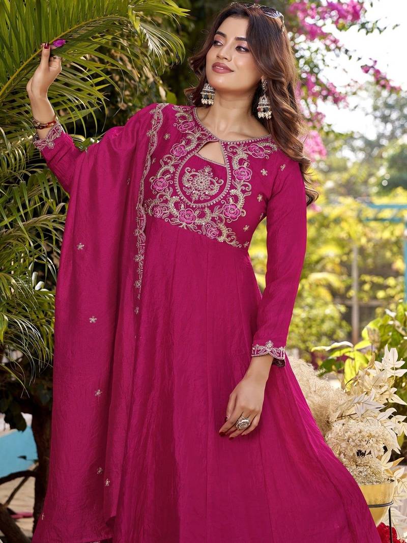 Women Ethnic Motifs Embroidered Empire Thread Work Kurta with Trousers & With Dupatta