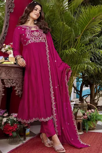 Women Ethnic Motifs Embroidered Empire Thread Work Kurta with Trousers & With Dupatta