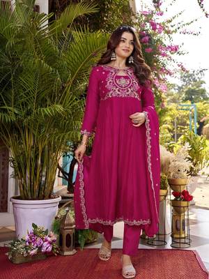 Women Ethnic Motifs Embroidered Empire Thread Work Kurta with Trousers & With Dupatta 3