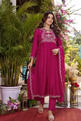 Women Ethnic Motifs Embroidered Empire Thread Work Kurta with Trousers & With Dupatta