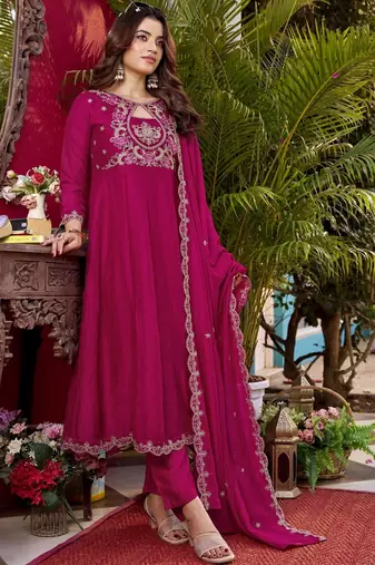Women Ethnic Motifs Embroidered Empire Thread Work Kurta with Trousers & With Dupatta