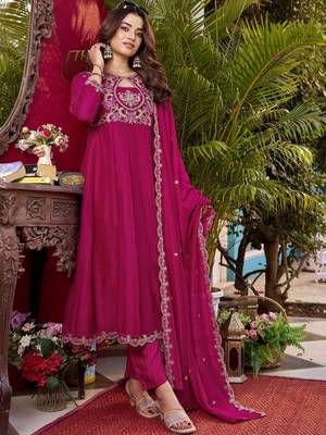 Women Ethnic Motifs Embroidered Empire Thread Work Kurta with Trousers & With Dupatta 6