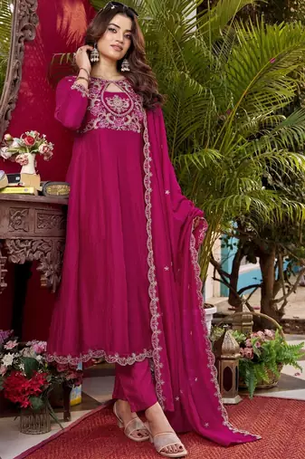 Women Ethnic Motifs Embroidered Empire Thread Work Kurta with Trousers & With Dupatta