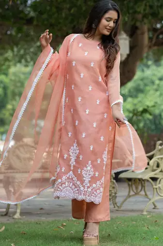 Women Ethnic Motifs Embroidered Regular Thread Work Kurta with Palazzos & With Dupatta