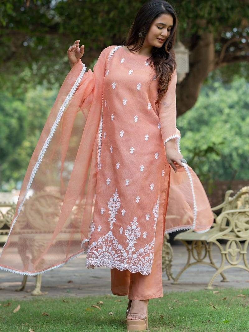 Women Ethnic Motifs Embroidered Regular Thread Work Kurta with Palazzos & With Dupatta