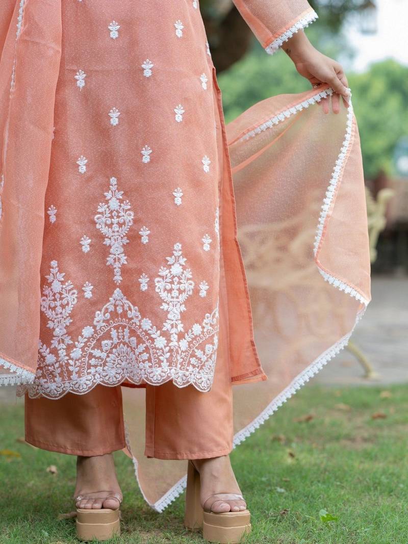 Women Ethnic Motifs Embroidered Regular Thread Work Kurta with Palazzos & With Dupatta