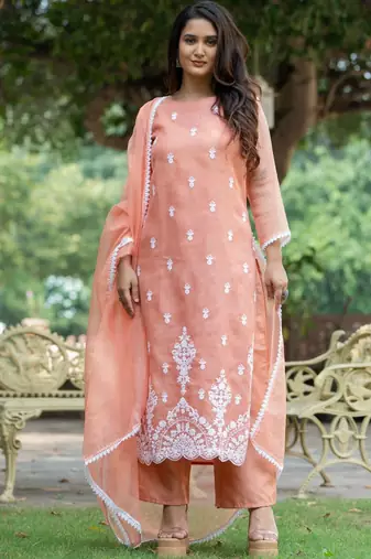 Women Ethnic Motifs Embroidered Regular Thread Work Kurta with Palazzos & With Dupatta