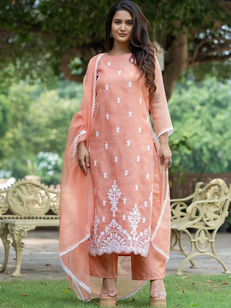 Women Ethnic Motifs Embroidered Regular Thread Work Kurta with Palazzos & With Dupatta