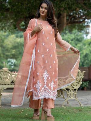 Women Ethnic Motifs Embroidered Regular Thread Work Kurta with Palazzos & With Dupatta 7