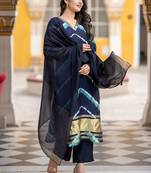 Leheriya Dyed V-Neck Pure Silk Straight Kurta With Trousers & Dupatta