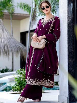 Women Ethnic Motifs Embroidered Regular Thread Work Kurta with Palazzos & With Dupatta 1