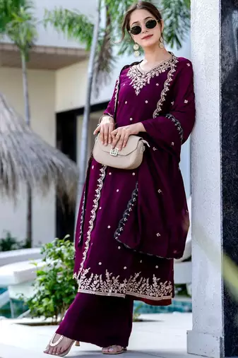 Women Ethnic Motifs Embroidered Regular Thread Work Kurta with Palazzos & With Dupatta