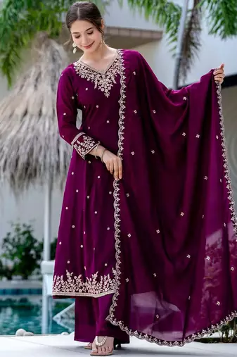 Women Ethnic Motifs Embroidered Regular Thread Work Kurta with Palazzos & With Dupatta