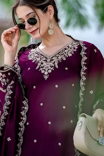 Women Ethnic Motifs Embroidered Regular Thread Work Kurta with Palazzos & With Dupatta