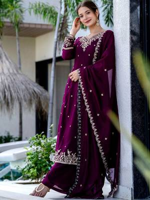 Women Ethnic Motifs Embroidered Regular Thread Work Kurta with Palazzos & With Dupatta 7