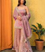 Ethnic Motifs Embroidered Shoulder Strap Kurti With Sharara & Dupatta