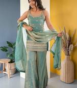 Women Ethnic Motifs Embroidered Regular Kurta with Sharara & With Dupatta