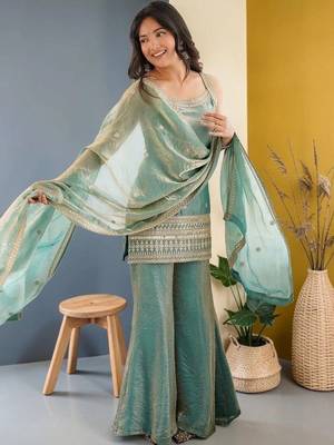 Women Ethnic Motifs Embroidered Regular Kurta with Sharara & With Dupatta 2