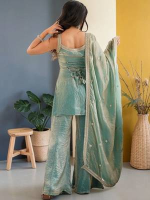 Women Ethnic Motifs Embroidered Regular Kurta with Sharara & With Dupatta 4