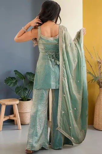 Women Ethnic Motifs Embroidered Regular Kurta with Sharara & With Dupatta
