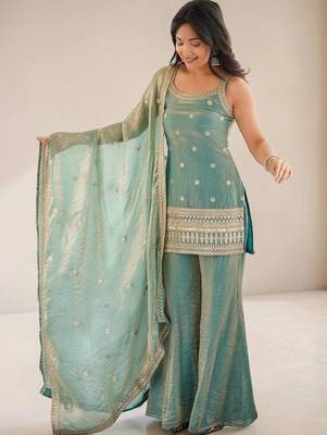 Women Ethnic Motifs Embroidered Regular Kurta with Sharara & With Dupatta 6