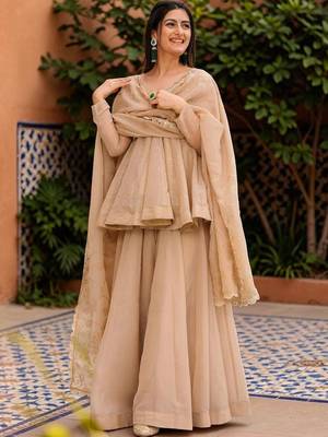 Women Ethnic Motifs Printed Empire Kurta with Sharara & With Dupatta 1
