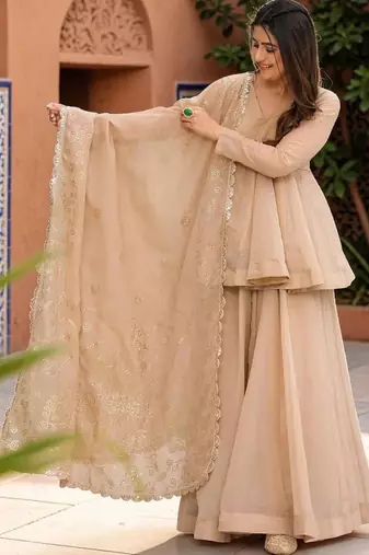 Women Ethnic Motifs Printed Empire Kurta with Sharara & With Dupatta